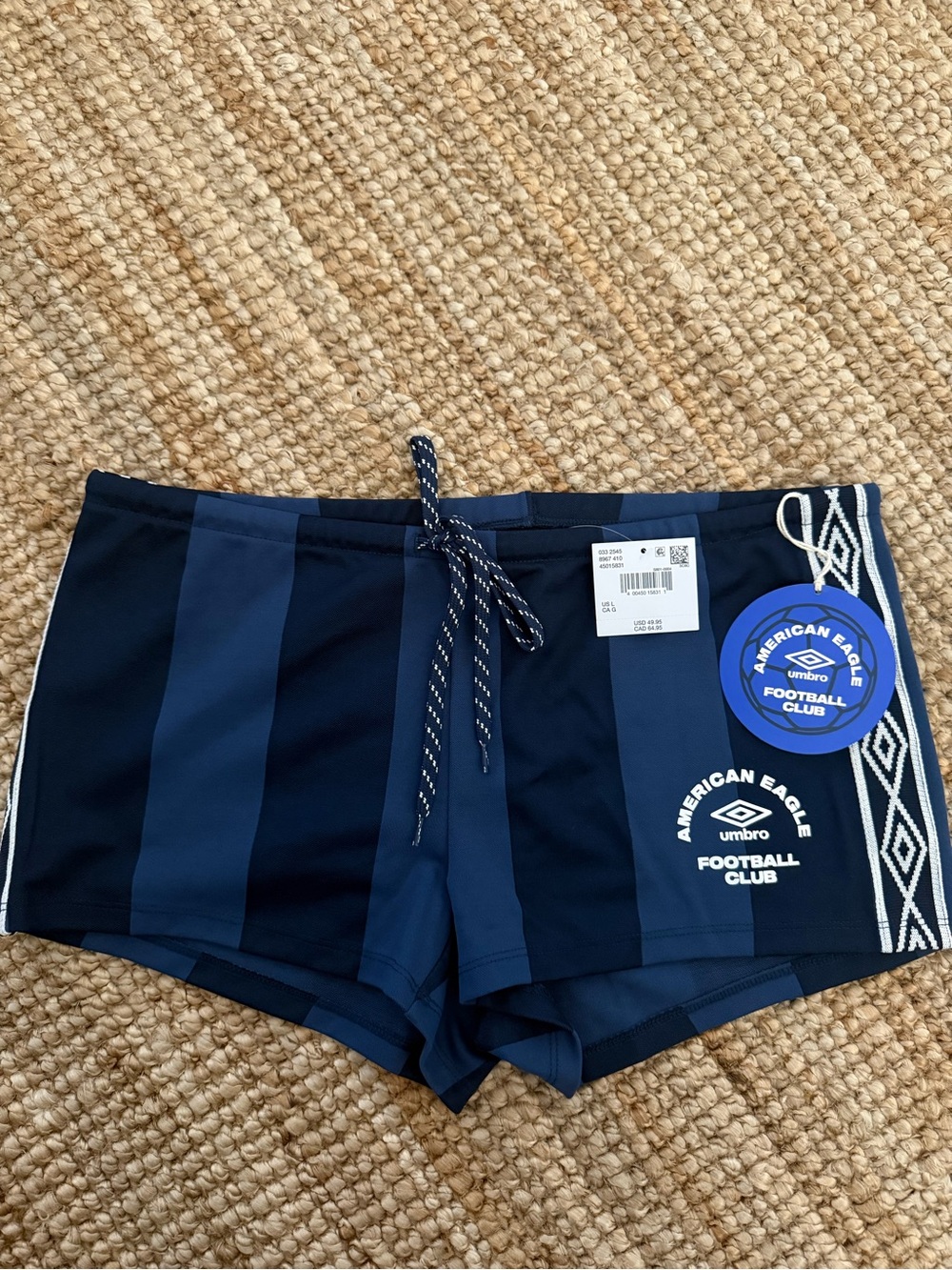 American Eagle Umbro Women’s Navy & Dark Blue Striped Athletic Shorts